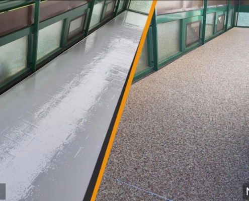 Balkonsanierung Steinteppich vorher/nachher