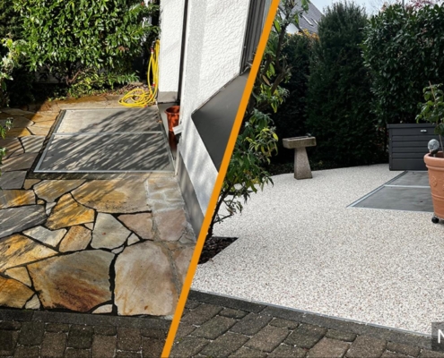 Terrasse Steinteppich Vorher/nachher